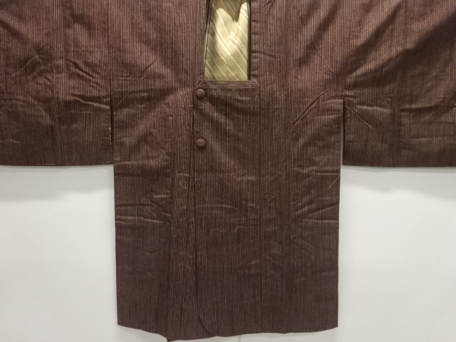 JAPANESE KIMONO / ANTIQUE MICHIYUKI COAT / SILK / TSUMUGI / WOVEN STRIPE